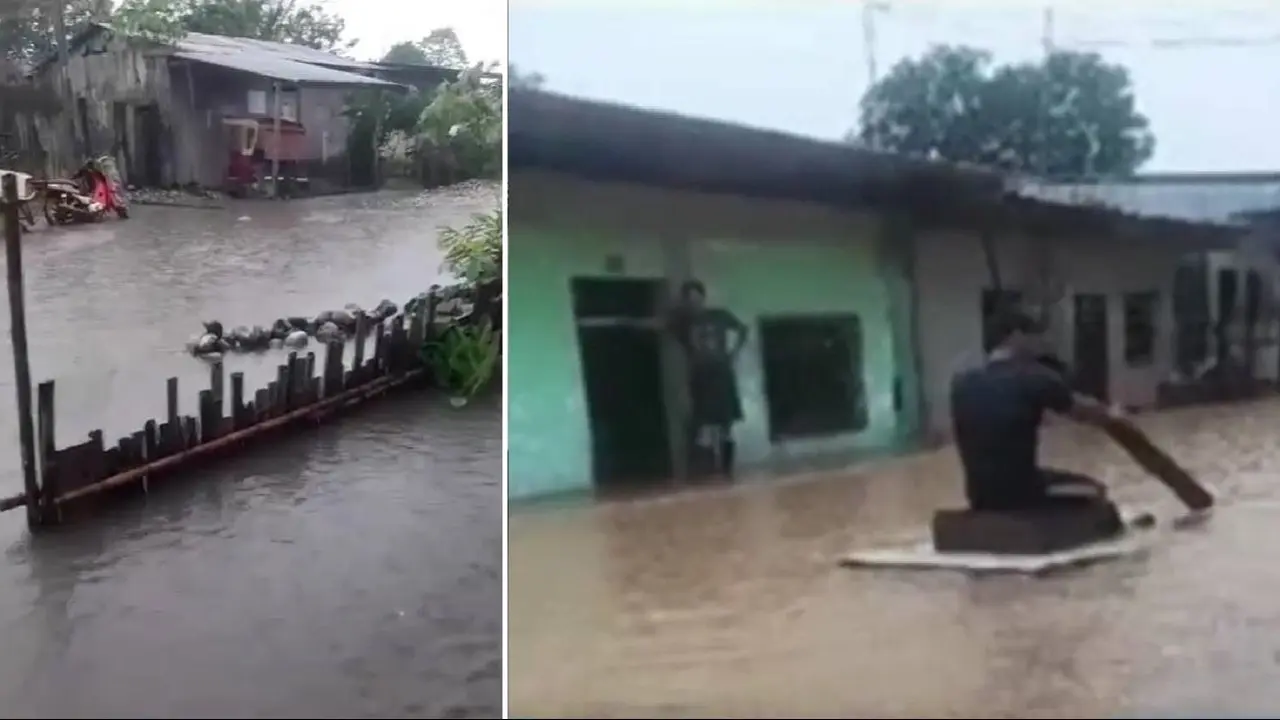 A la izquierda: Inundación en Moyobamba / A la derecha: Inundación en el centro poblado Pucaloma, en Yruimaguas (capturas: Radio Tropical / Canal N).